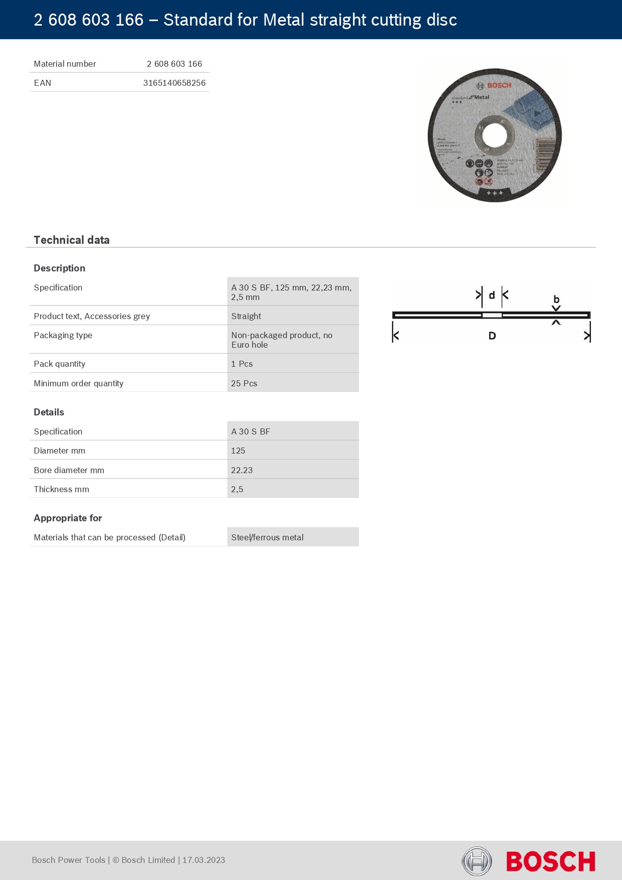 BOSCH Cutting Disc.125x2.5mm(2608603166) — view 3