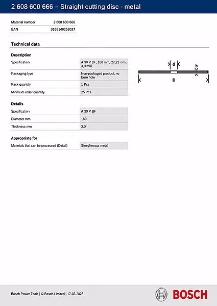 Bosch Cutting Disc.180x3mm(2608600666) — view 2