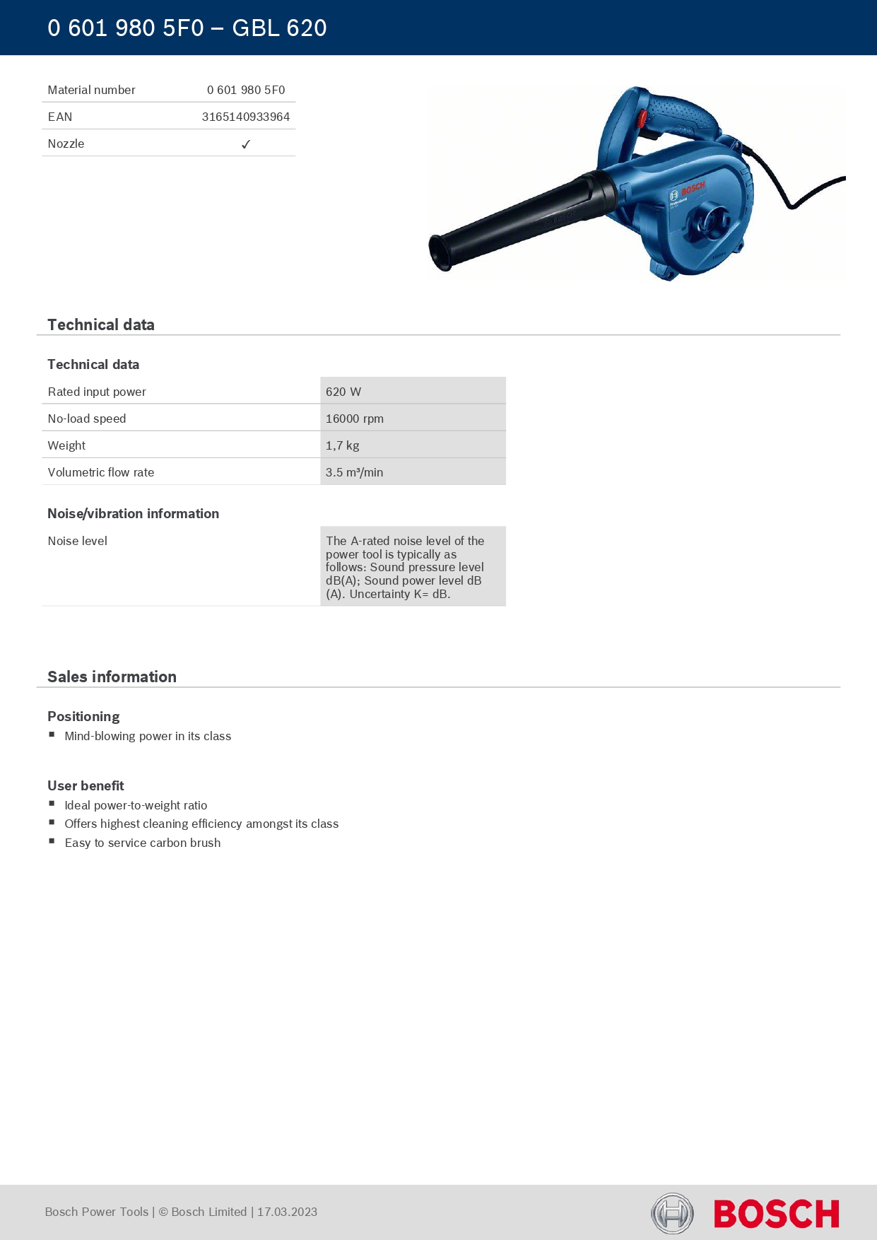 BOSCH GBL620 AIR BLOWER(06019805F0) — view 2