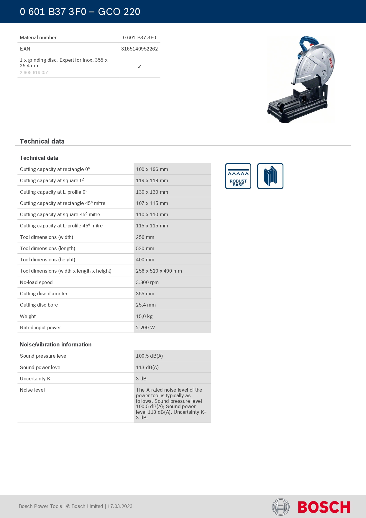Bosch GCO220 chop saw (0601B373F0) — view 3