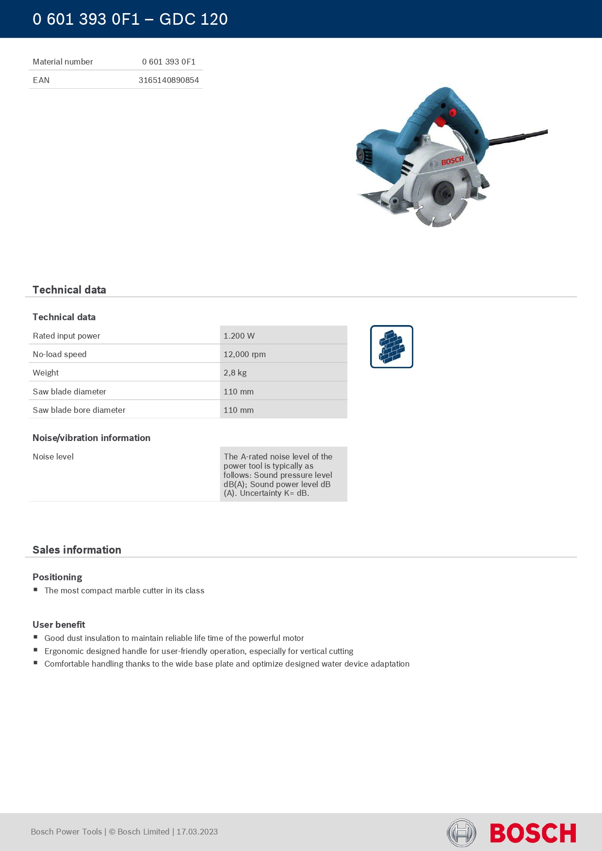 Bosch GDC120 Marble Cutter(06013930F1) — view 3