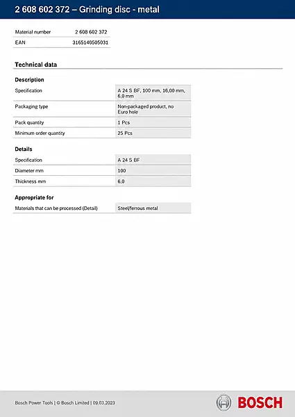 Bosch Grinding Disc.100x6mm(2608602372) — view 2