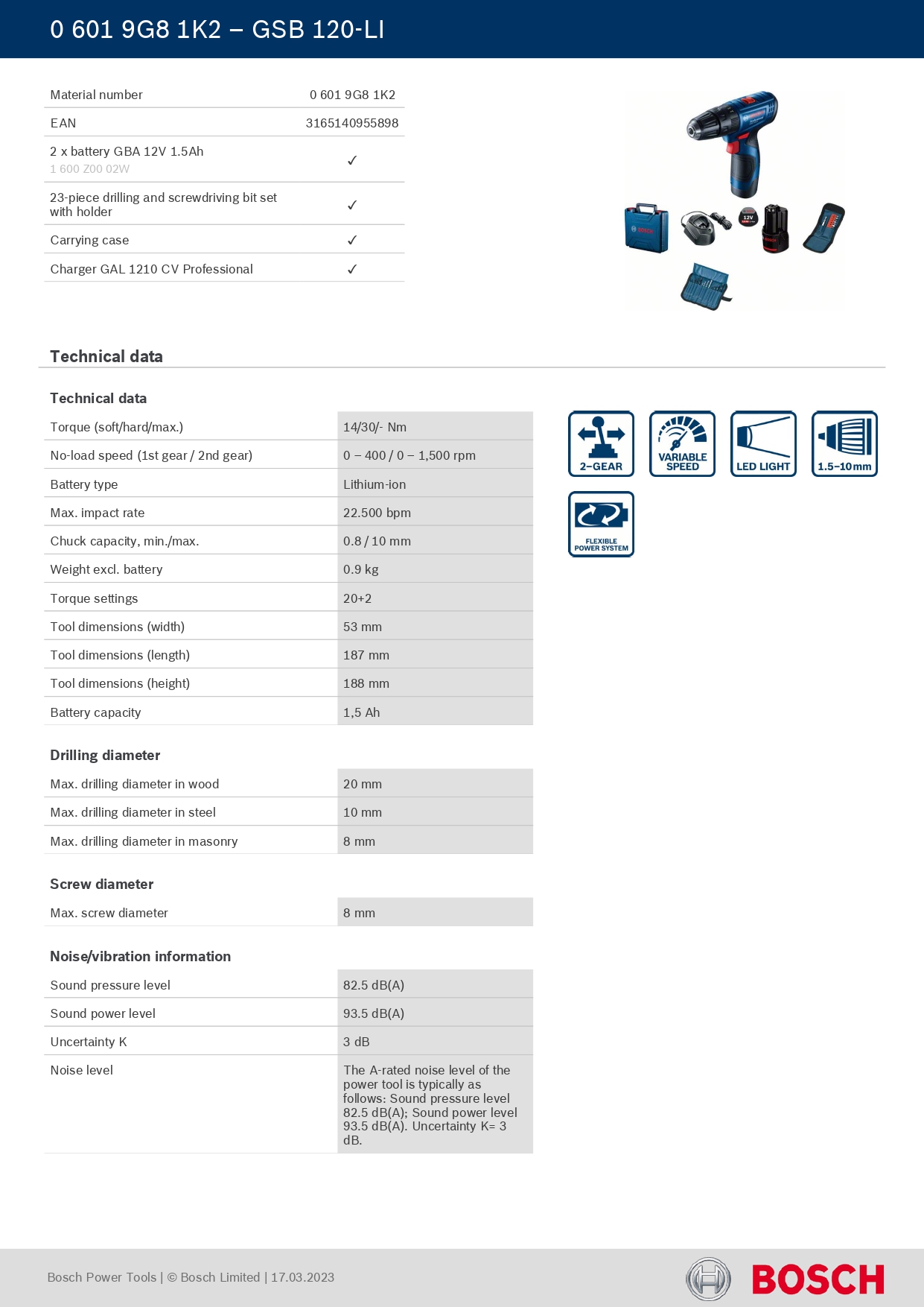Bosch GSB120-LI Cordless drill -06019G81F2) — view 2
