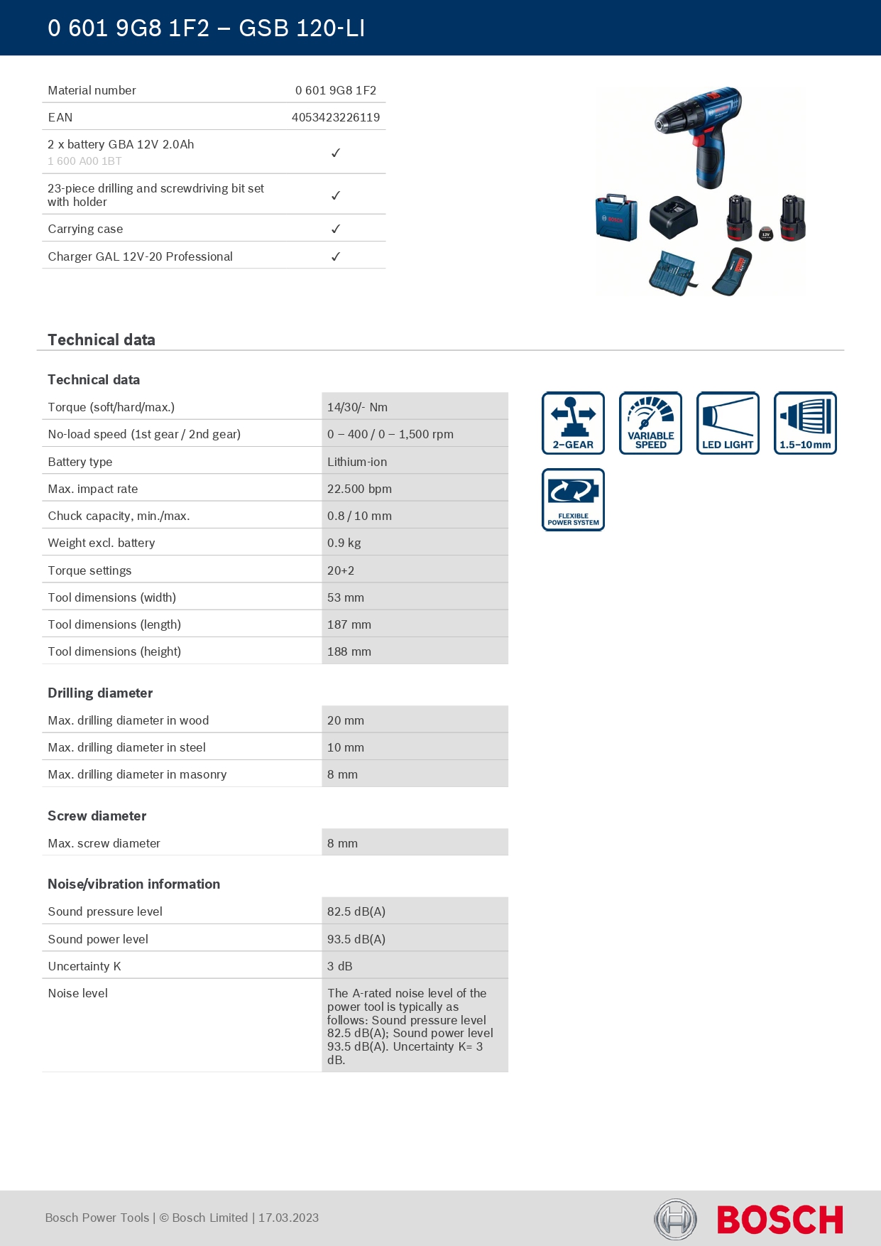 BOSCH GSB120-LI Cordless drill (part no-06019G81F2) — view 2