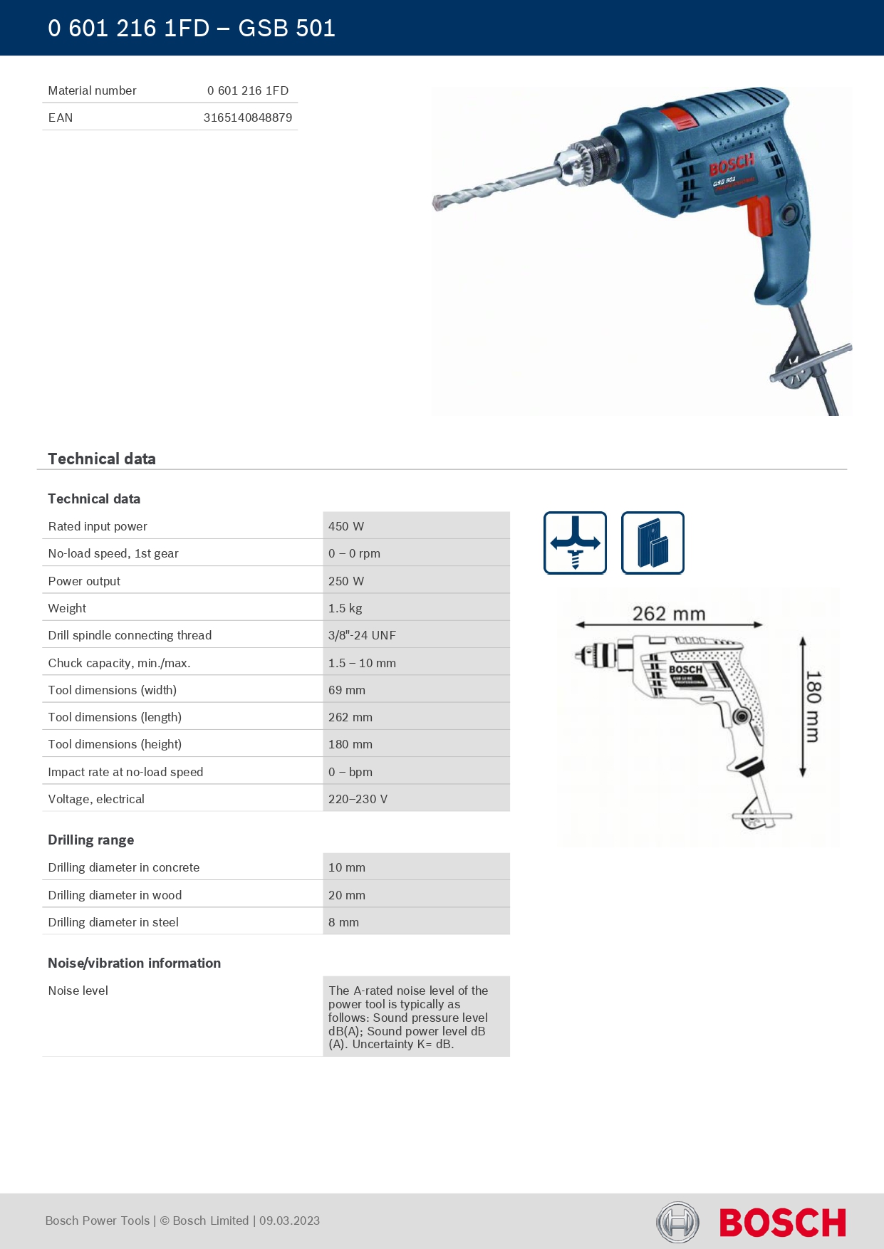 BOSCH GSB501 Impect Drill(06012161FD) — view 3