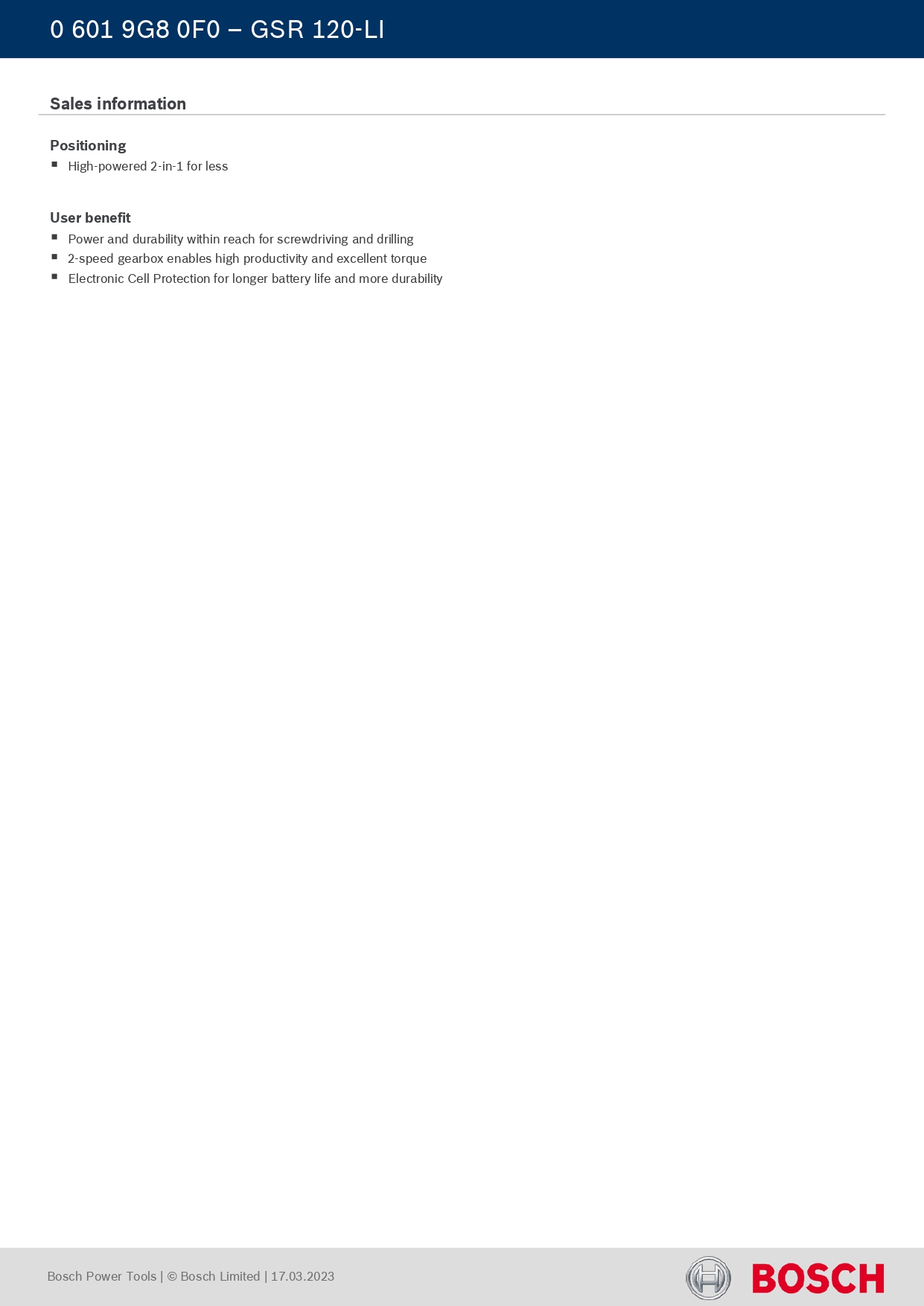 BOSCH GSR120-LI cordless drill (PART NO-06019G80F0) — view 4