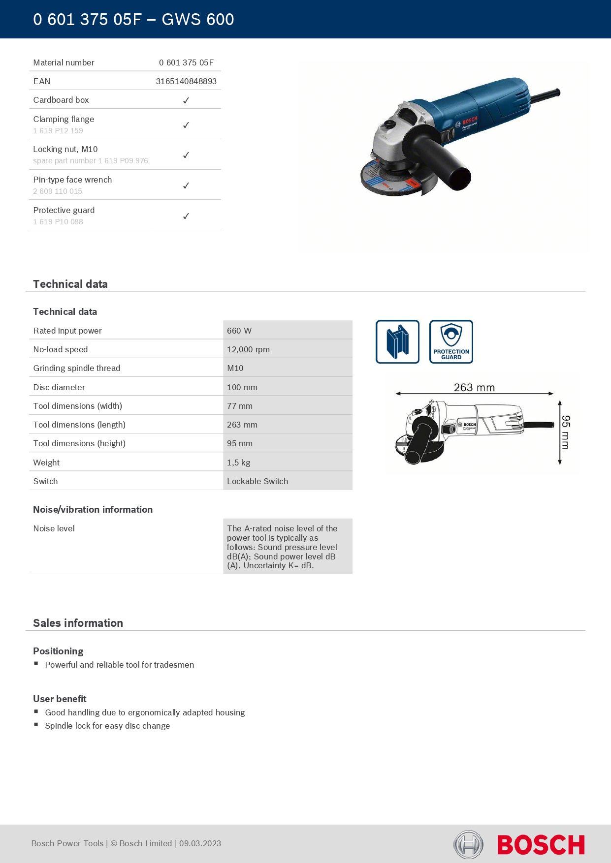Bosch GWS600 4inch Grinder (060137505F) — view 2