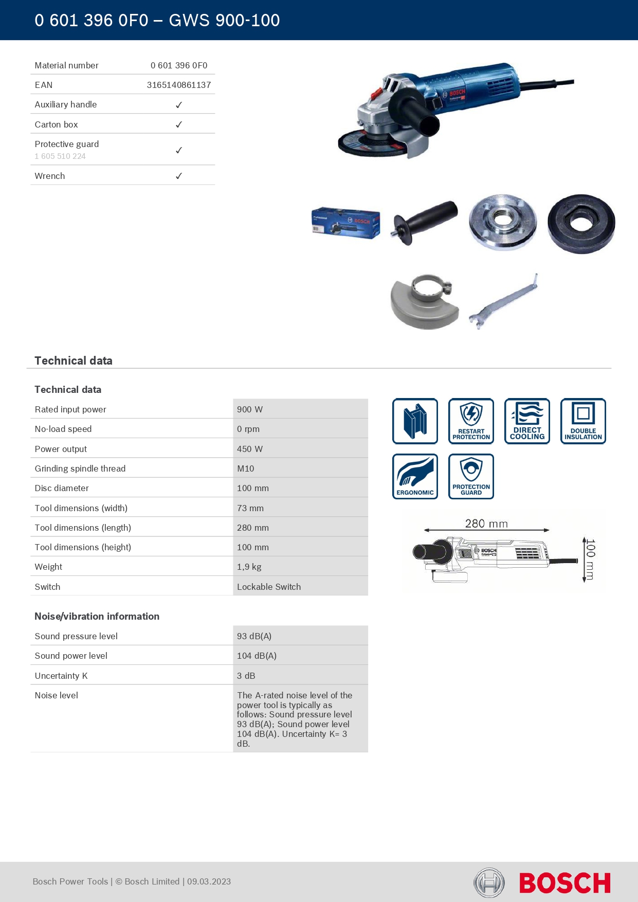 Bosch GWS900-100 Grinder 4inch (06013960F1) — view 2