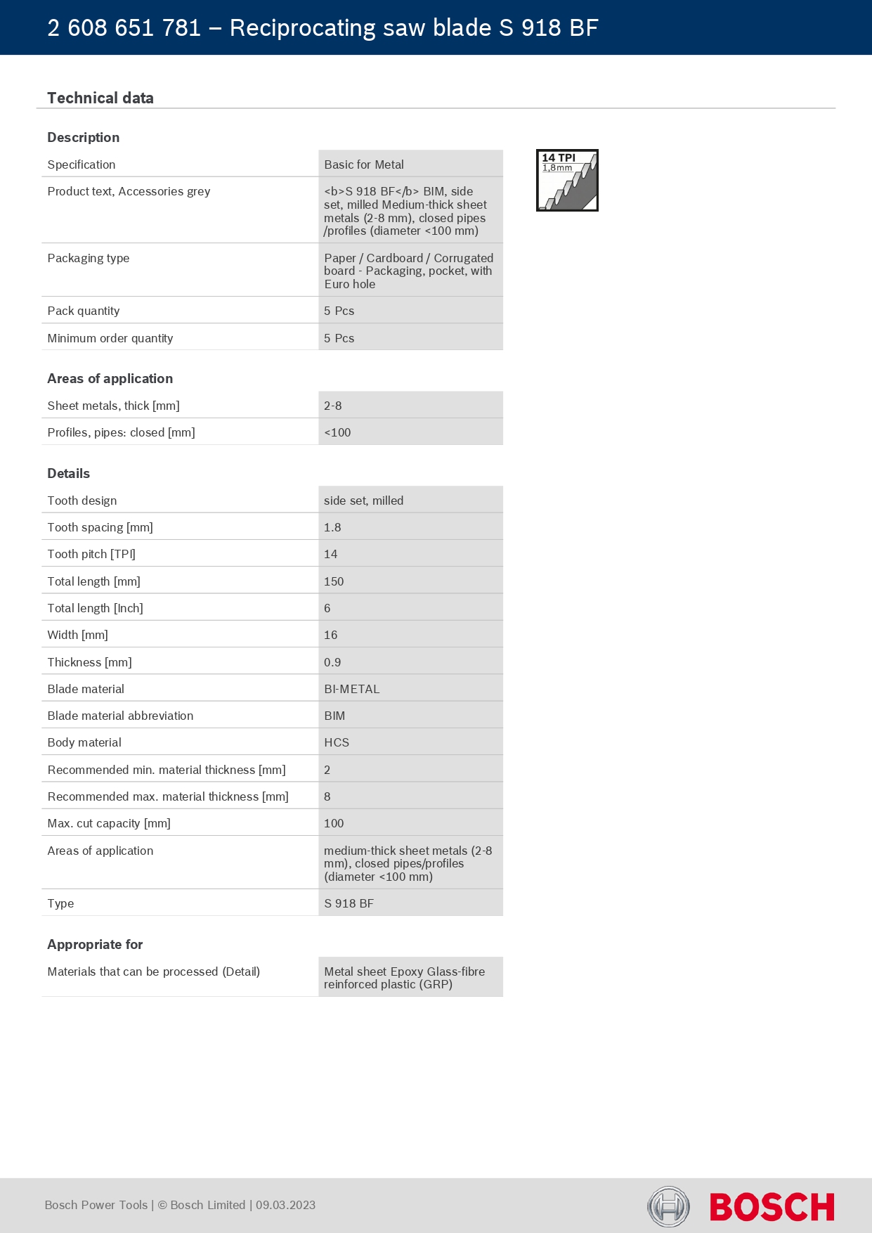BOSCH S918BF BIM BASIC FOR METAL HECSO BLEAD ( 2608651781) — view 4