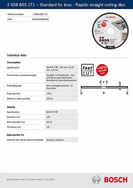 BOSCH SS Cutting Disc.125x1mm(2608603171) — view 3