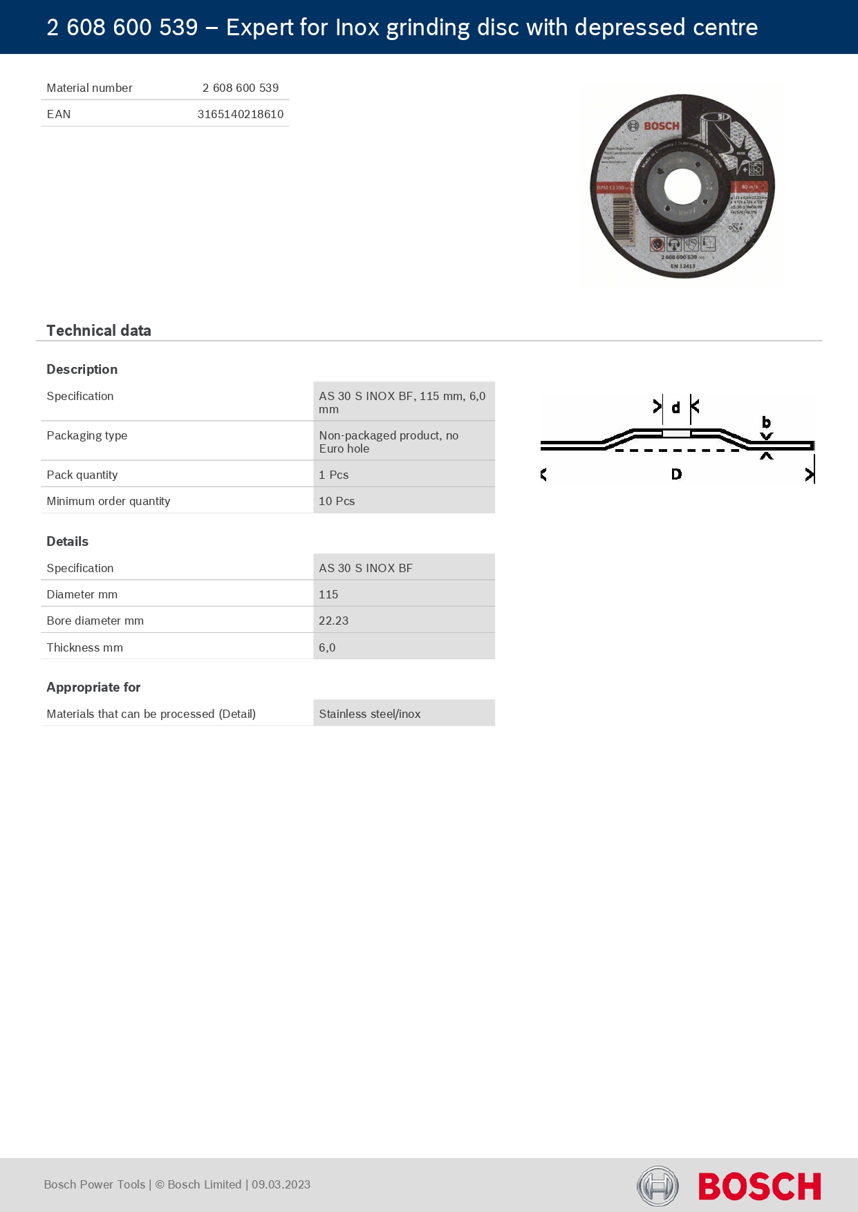 Bosch SS Grinding Disc.115x6mm(2608600539) — view 2