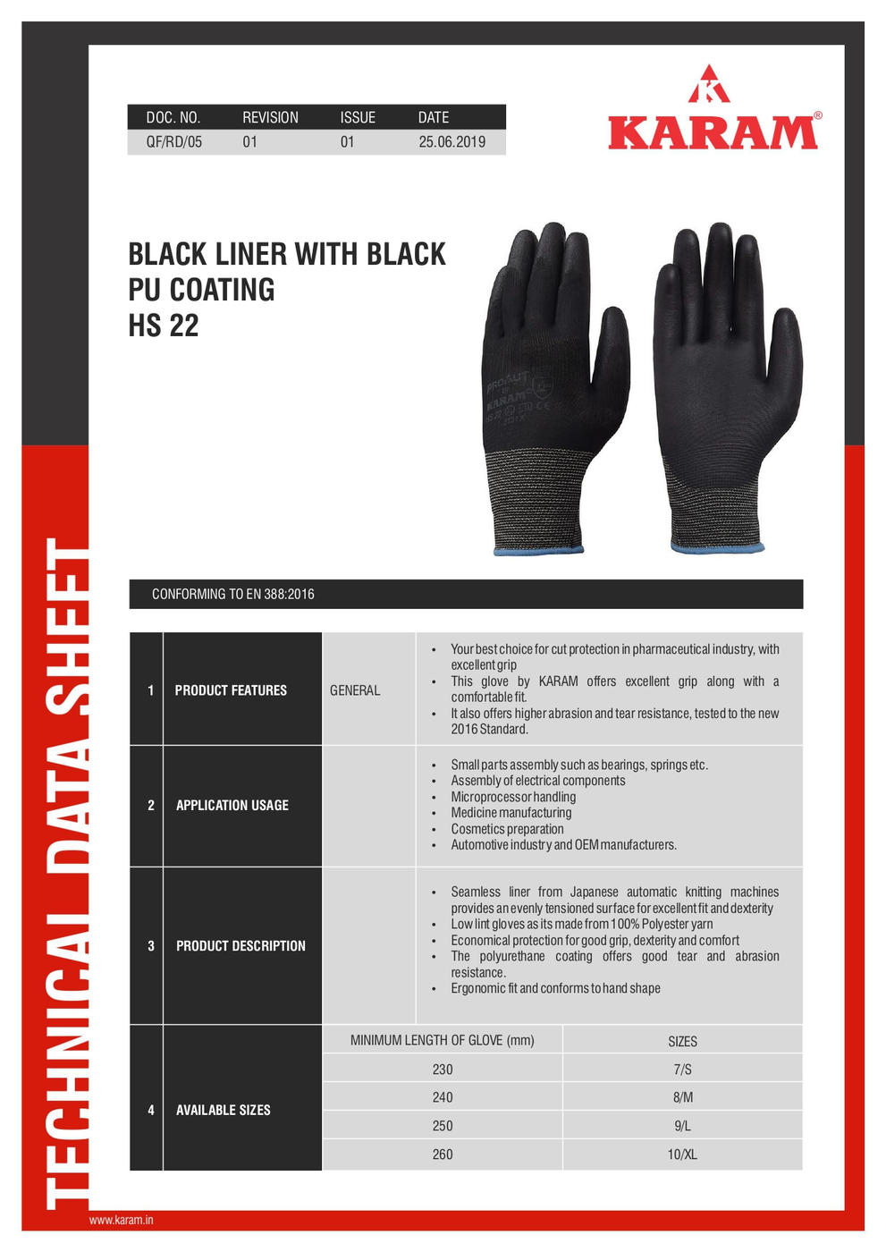 HS22(L)(Black Liner With Black PU Coating Gloves) — view 2