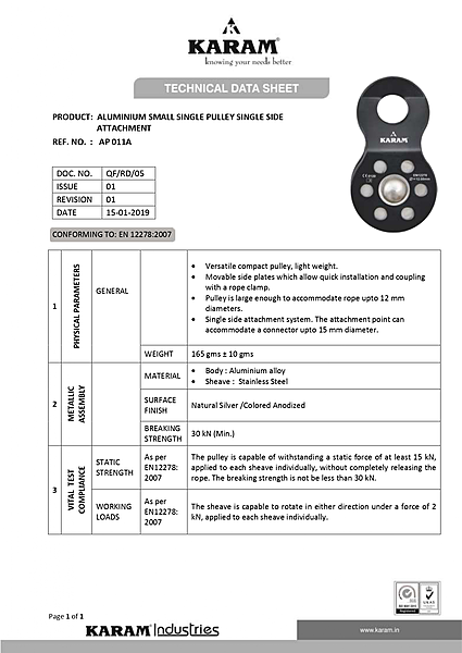 Karam AP011A ALUMINUIM SMALL SINGLE PULLEY — view 2