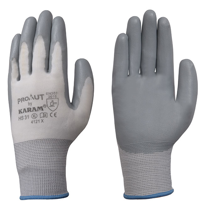 Karam HS31(L)(White Liner with Grey Nitrile Coating Gloves)