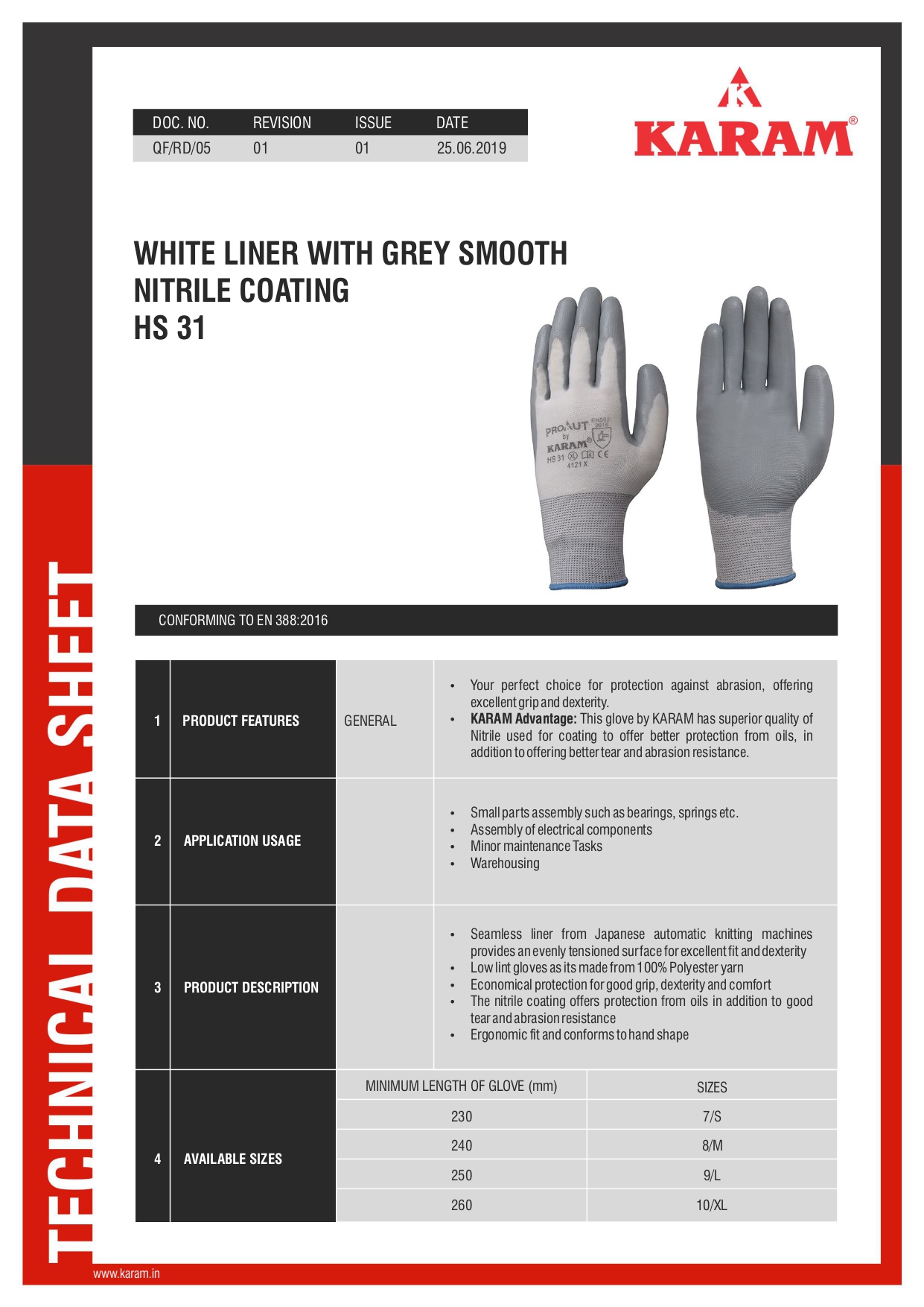 Karam HS31(L)(White Liner with Grey Nitrile Coating Gloves) — view 2