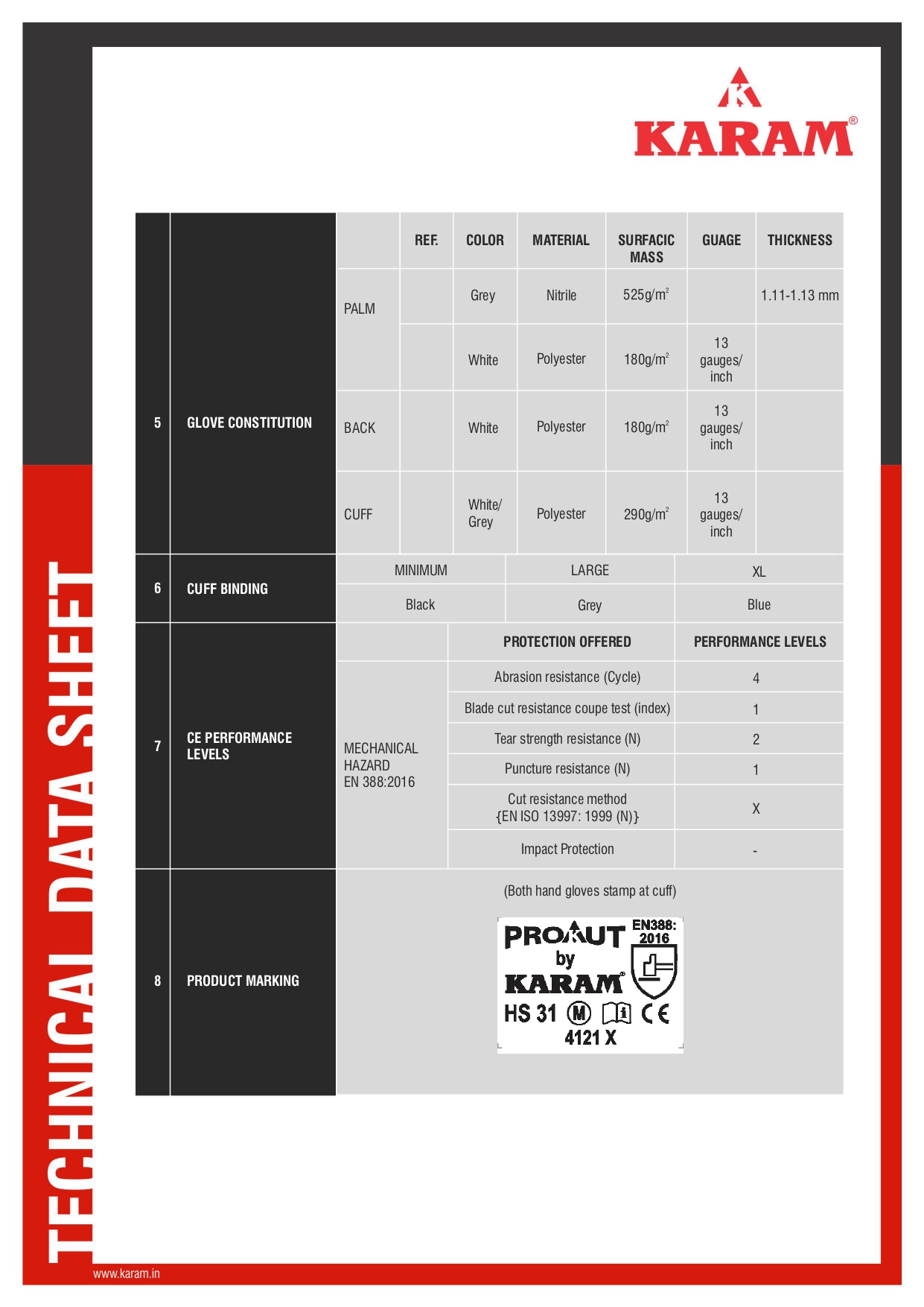 Karam HS31(L)(White Liner with Grey Nitrile Coating Gloves) — view 3