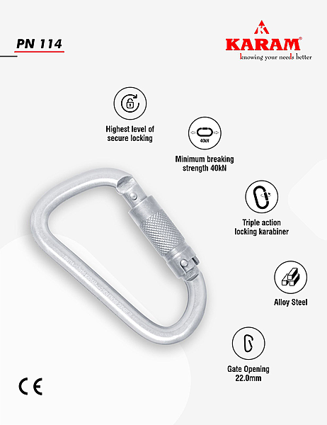 KARAM PN114 STEEL KARABINER, TRIPLE LOCKING- — view 2