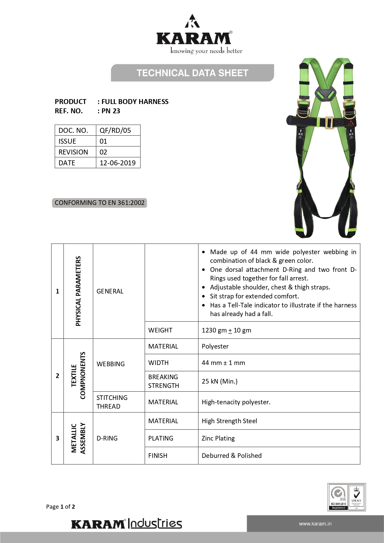 KARAM PN23 FULL BODY ADJUSTABLE HARNESS — view 2