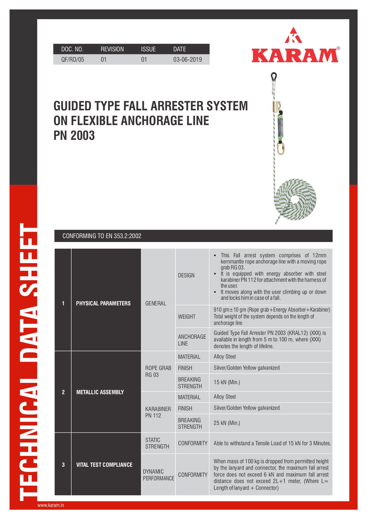KARAM ROPE GRAB FALL ARRESTER 3 MTR — view 2