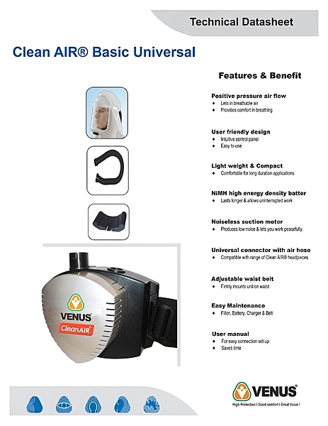VENUS SA. CLEANAIR BASIC[PAPR-HEPA FLITER WITH BELT - HOSE&CHARGER -13165/13131 — view 2