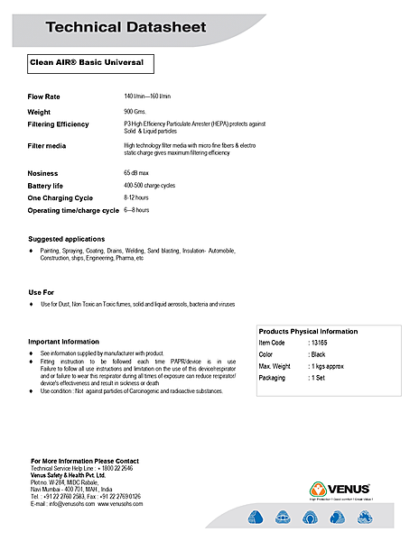 VENUS SA. CLEANAIR BASIC[PAPR-HEPA FLITER WITH BELT - HOSE&CHARGER -13165/13131 — view 4